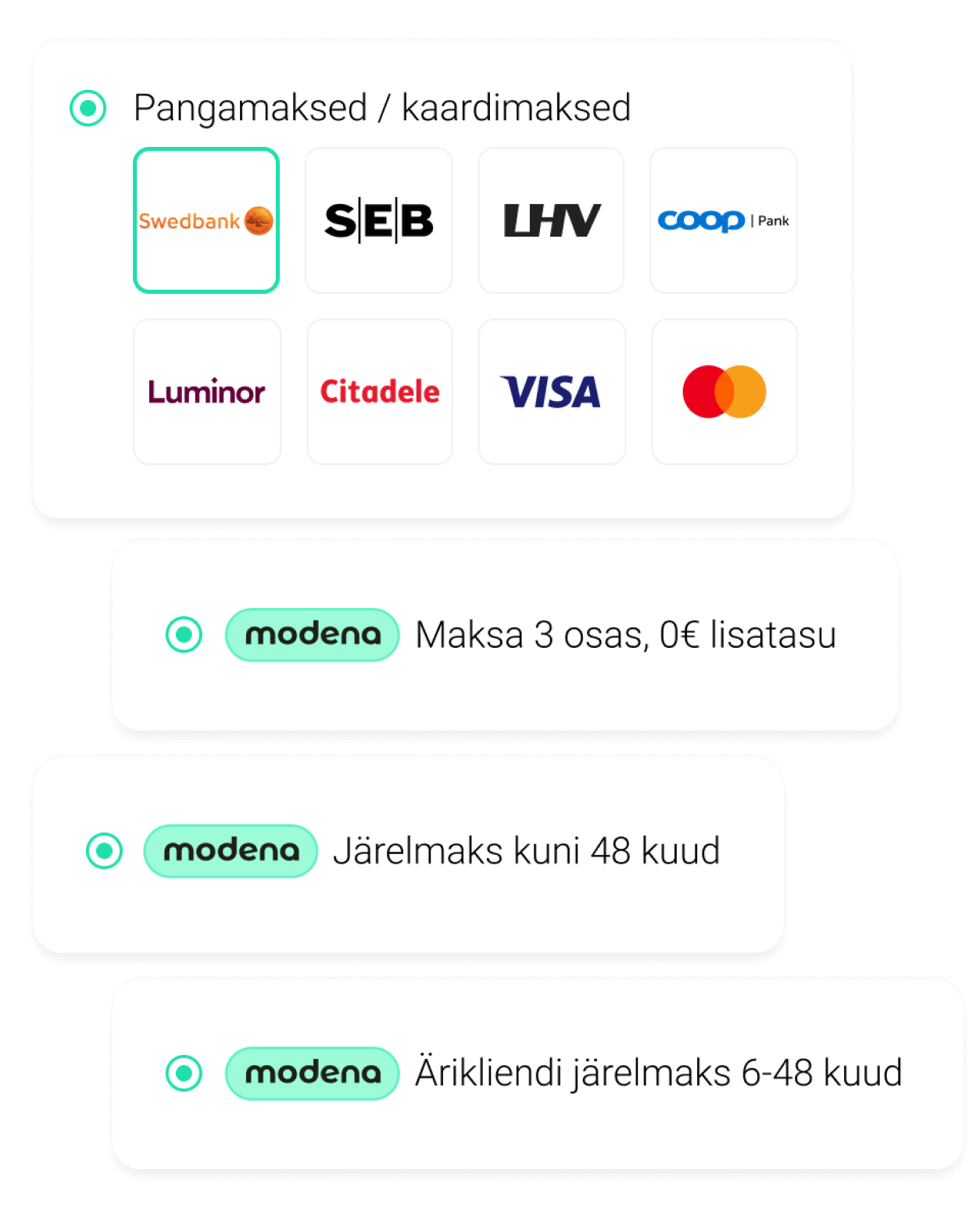 Modena makseviisid
